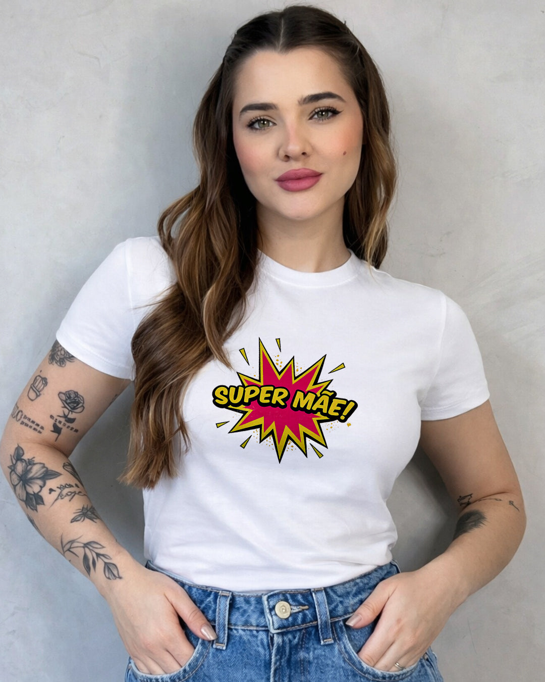 Camiseta Feminina 100% Algodão "Super Mãe" Dia Das Mães
