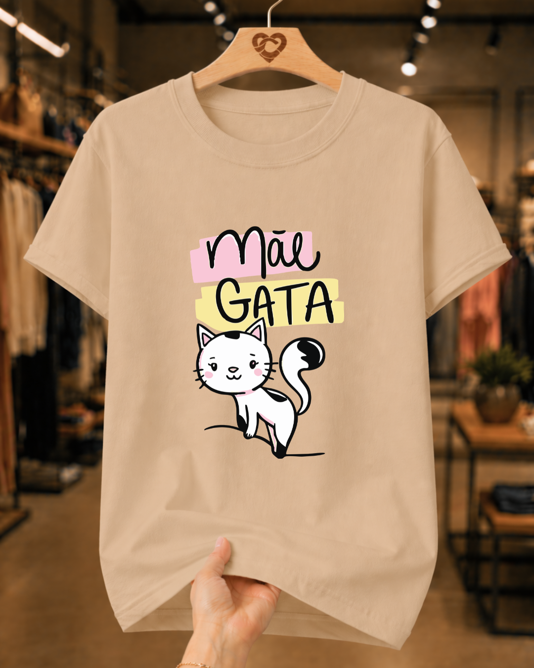 Camiseta Feminina 100% Algodão "Mãe Gata" Dia Das Mães