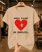 Camiseta Dia Das Mães Feminina "Meu Filho Me Completa" 100% Algodão