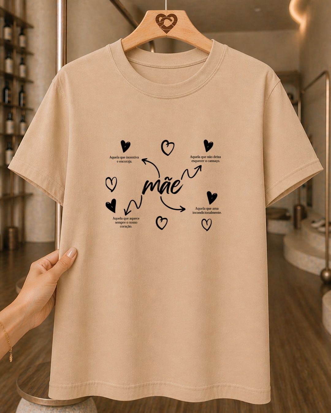 Camiseta Dia Das Mães Feminina "Mãe" Feliz Dia Das Mães 100% Algodão Com Corações