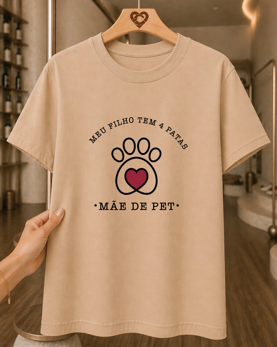 Camiseta Feminina Dia Das Mães "Mãe De Pet Amor Sem Medida" 100% Algodão