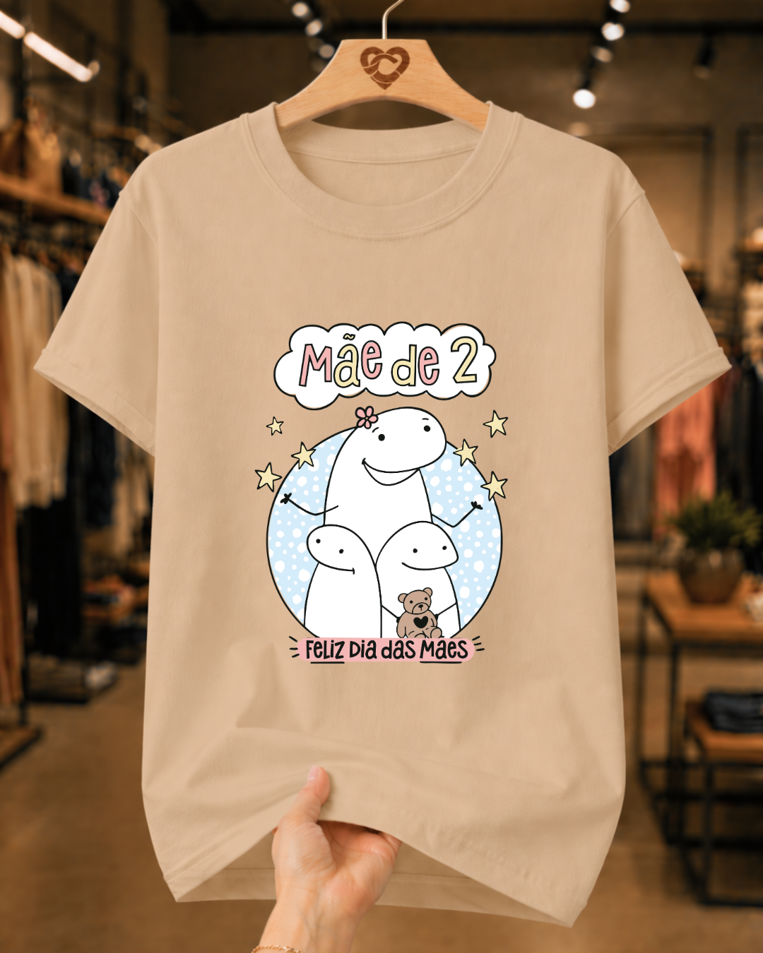 Camiseta Feminina 100% Algodão "Mãe De 2 Com Amor" Dia Das Mães