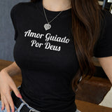 Camiseta Amor Guiado Por Deus Com Estampa Tipográfica