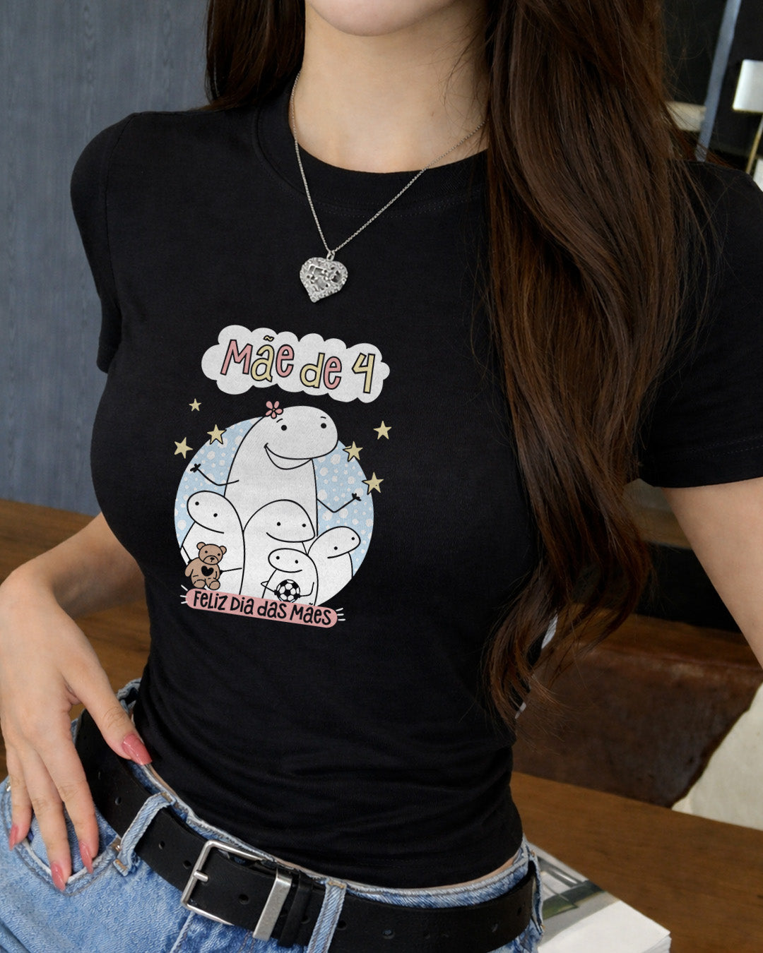 Camiseta Feminina 100% Algodão "Mãe De 4" Dia Das Mães