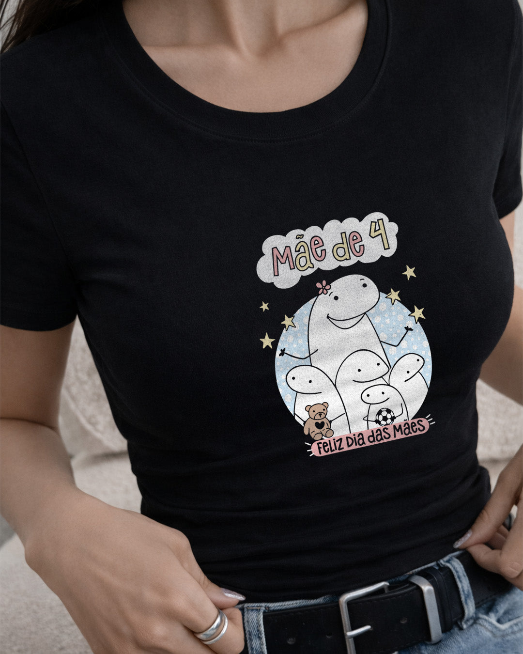 Camiseta Feminina 100% Algodão "Mãe De 4" Dia Das Mães