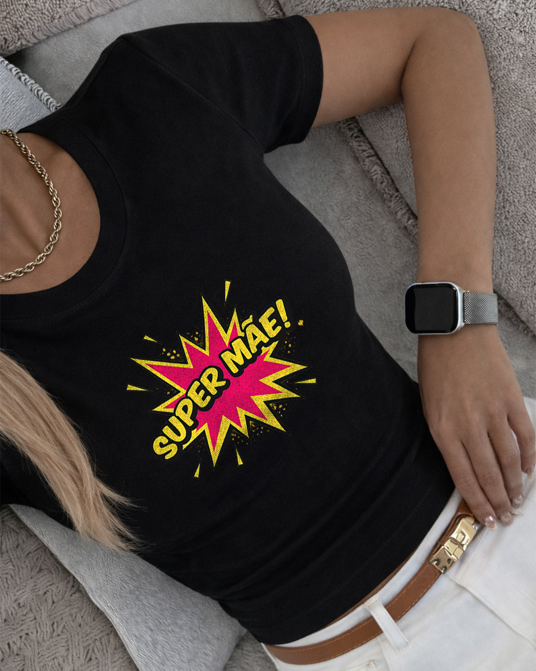 Camiseta Feminina 100% Algodão "Super Mãe" Dia Das Mães