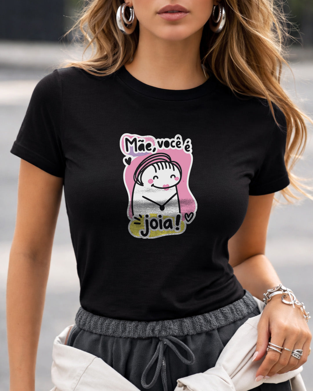 Camiseta Feminina Branca Mãe Você é Joia Estampa Divertida com Ilustração Fofa