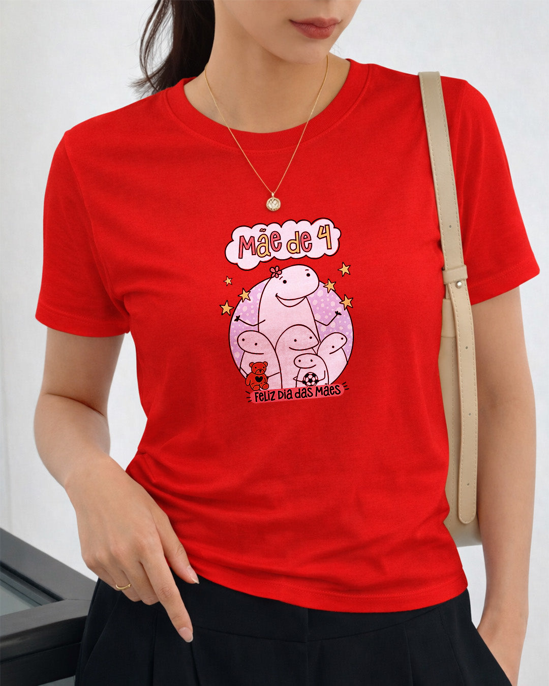 Camiseta Feminina 100% Algodão "Mãe De 4" Dia Das Mães