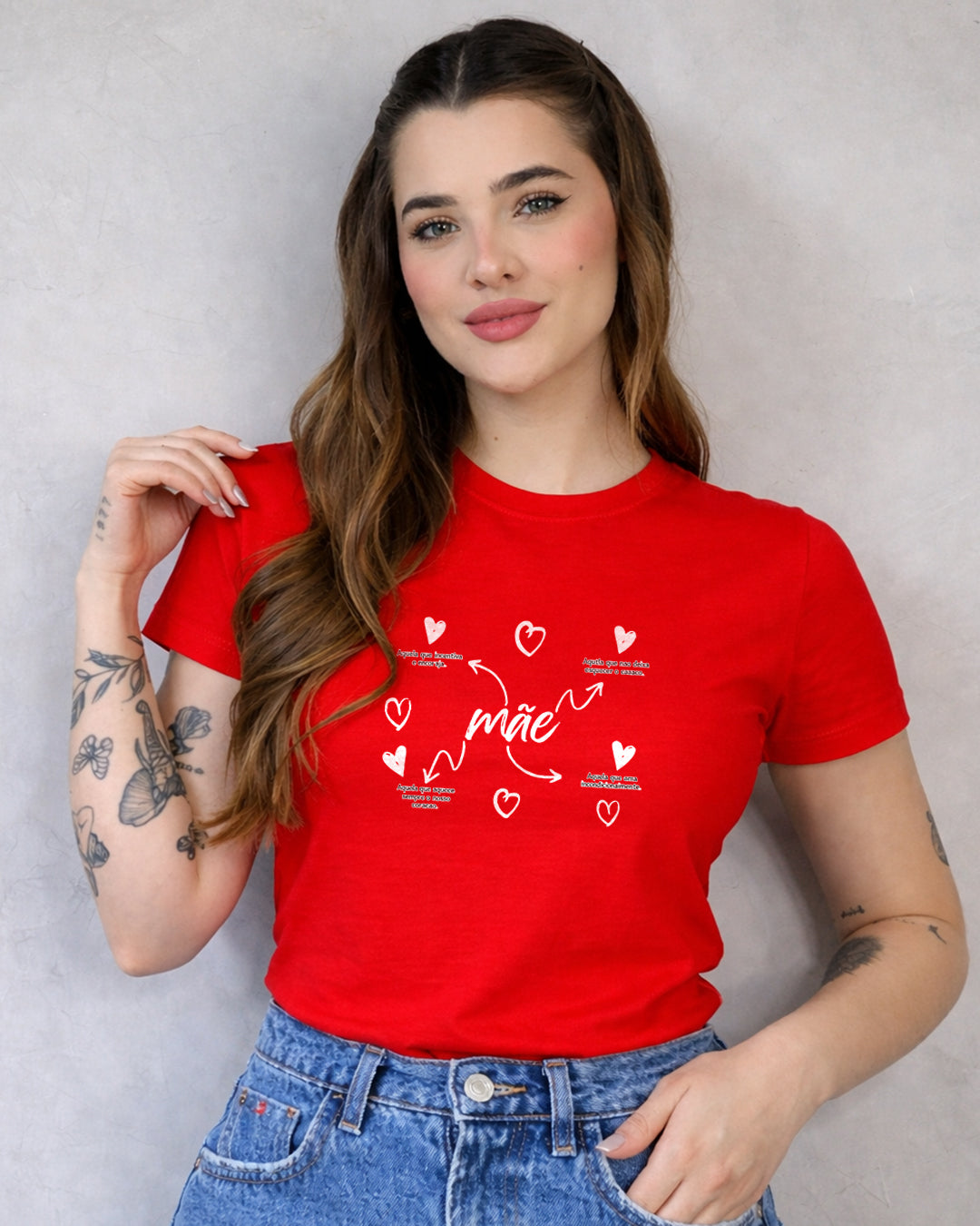 Camiseta Dia Das Mães Feminina "Mãe" Feliz Dia Das Mães 100% Algodão Com Corações