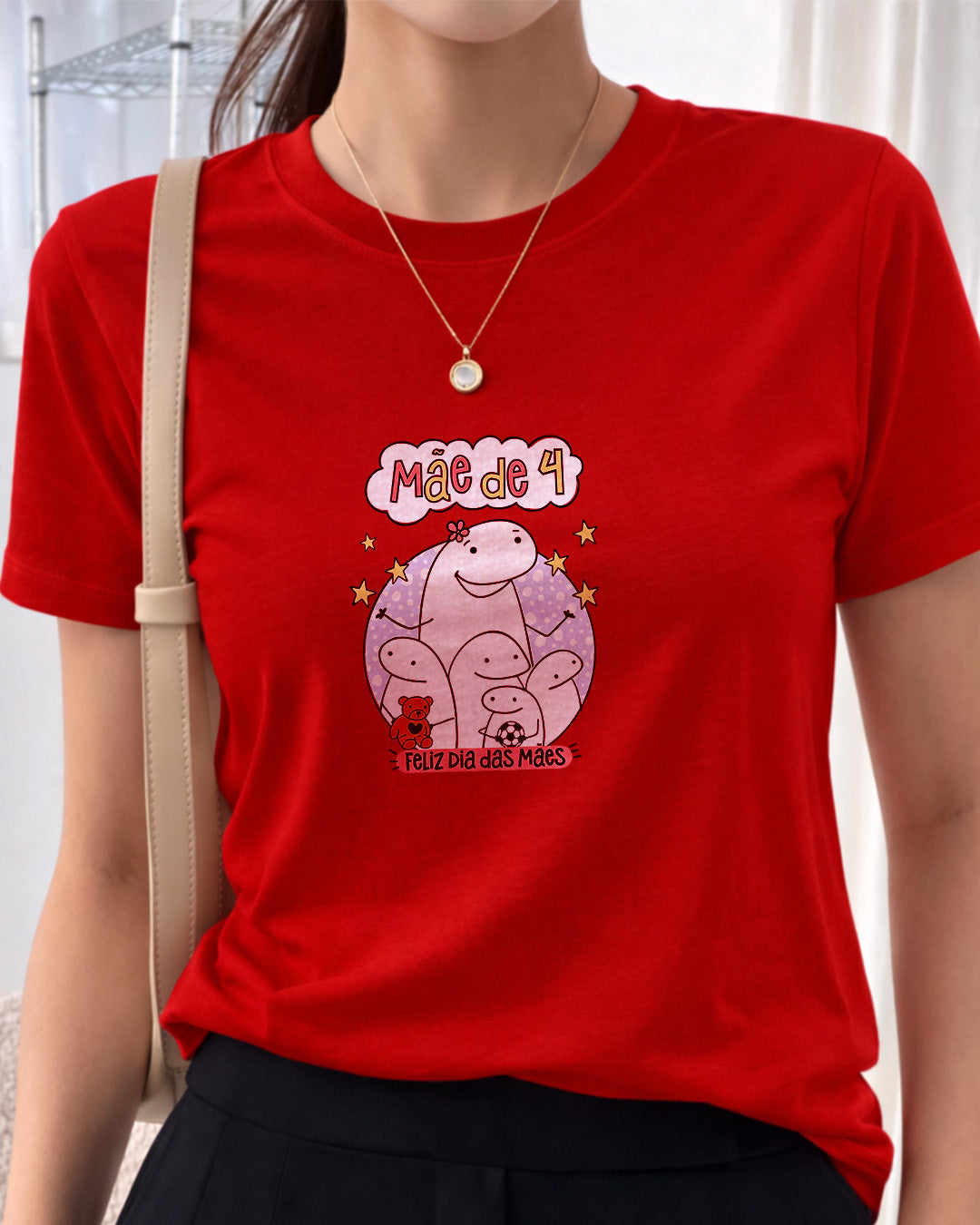 Camiseta Feminina 100% Algodão "Mãe De 4" Dia Das Mães