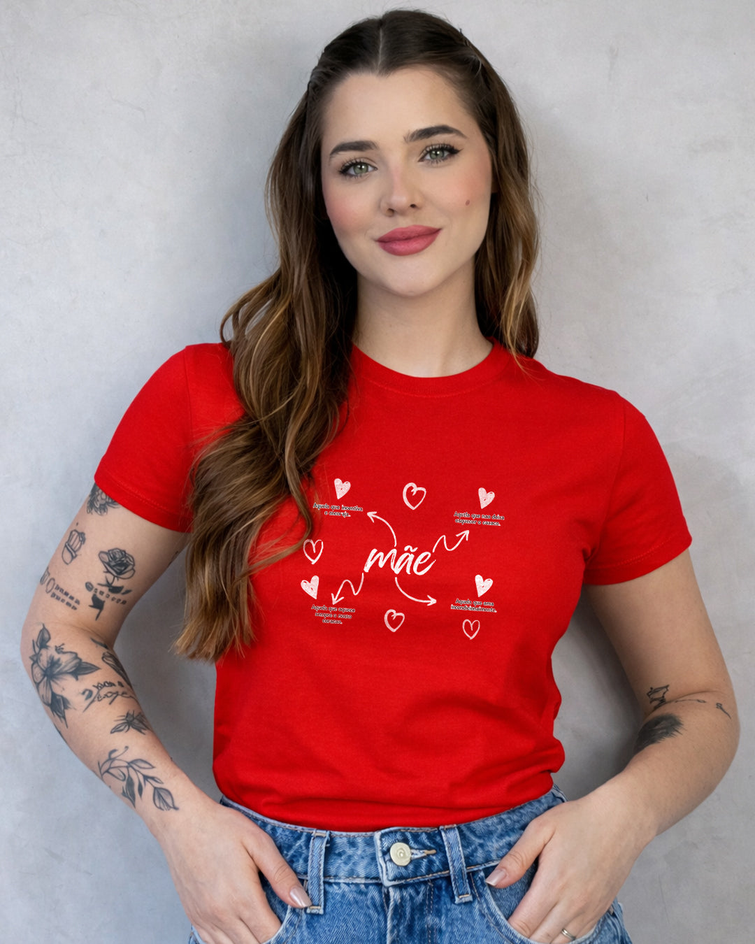 Camiseta Dia Das Mães Feminina "Mãe" Feliz Dia Das Mães 100% Algodão Com Corações